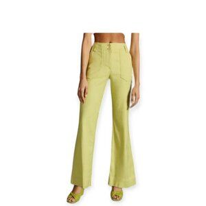 Anthropologie Maeve Colette Chartreuse Linen Wide Leg High Rise Pants Size 0